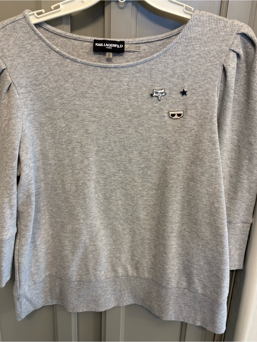 Karl Lagerfeld Light Gray Embellished Crewneck Sweater
